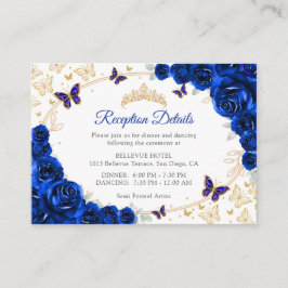 Royal Blue Gold Quinceanera Reception Details エンクロージャーカード