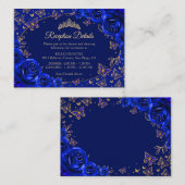 Royal Blue Gold Quinceanera Reception Details エンクロージャーカード (正面/裏面)
