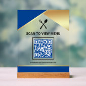 Royal Blue Gold Restaurant Digital QR Code Menu アクリルサイン (ニュートラル)