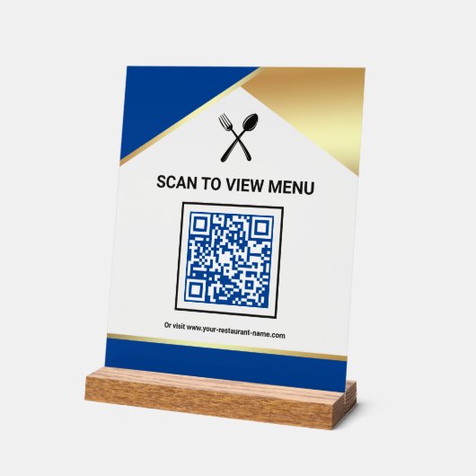Royal Blue Gold Restaurant Digital QR Code Menu アクリルサイン (傾斜)