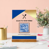 Royal Blue Gold Restaurant Digital QR Code Menu アクリルサイン (ウェディング)