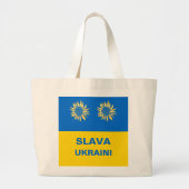 Royal Blue Gold "Slava Ukraini" Ukraine Support ラージトートバッグ (正面)