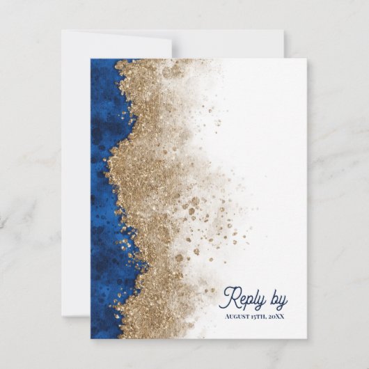 Royal Blue & Gold Wedding RSVP with QR Code (正面)