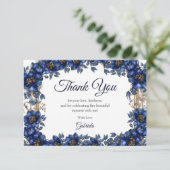 Royal Blue Golden Tiara Floral Quinceañera サンキューカード (スタンド正面)