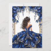 Royal Blue Golden Tiara Floral Quinceañera 招待状 (裏面)