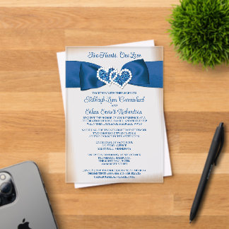 Royal Blue, Gray Love Hearts Wedding Invitation アクリル招待状