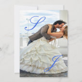 Royal Blue Ivory Floral Monogram Photo Wedding 招待状 (裏面)