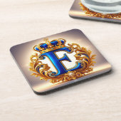 Royal Blue Letter E Monogram コースター (左側)