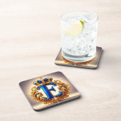 Royal Blue Letter E Monogram コースター (右側)