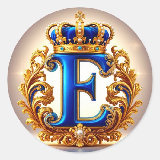 Royal Blue Letter E Monogram ラウンドシール (正面)