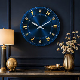 Royal Blue Luxury Crystal Accents ラージ壁時計