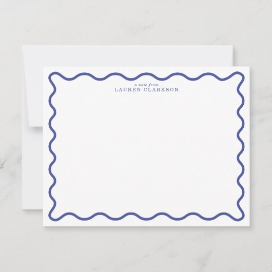 Royal Blue Modern Wavy Border Note Card 招待状 (正面)
