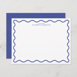 Royal Blue Modern Wavy Border Note Card 招待状