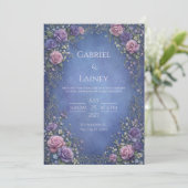 Royal Blue Ornate Rose Gold Scroll Wedding 招待状 (スタンド正面)