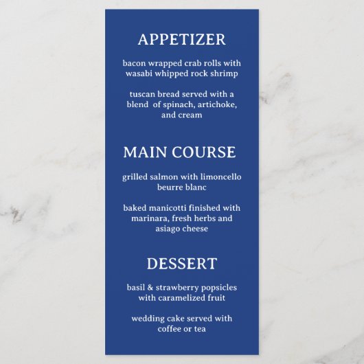 Royal Blue Peacock Wedding Flat Menu メニュー (裏面)