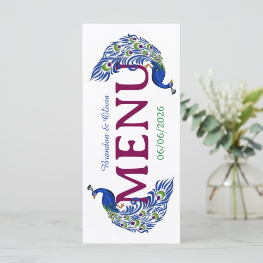 Royal Blue Peacock Wedding Flat Menu メニュー (スタンド正面)