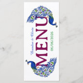Royal Blue Peacock Wedding Flat Menu メニュー (正面)