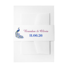 Royal Blue Peacock Wedding Invitation Belly Band 招待状ベリーバンド