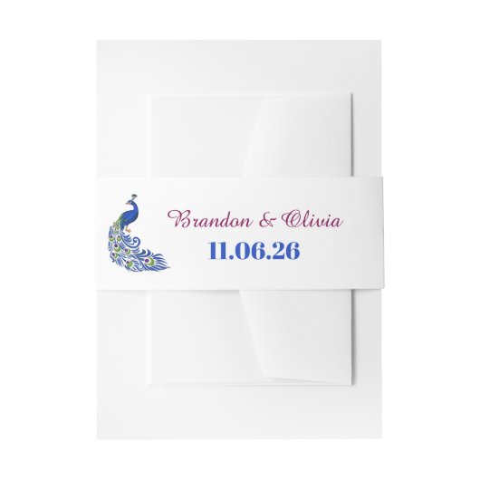 Royal Blue Peacock Wedding Invitation Belly Band 招待状ベリーバンド (正面例)