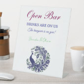 Royal Blue Peacock Wedding Open Bar Pedestal Sign 台座サイン (インサイチュ)