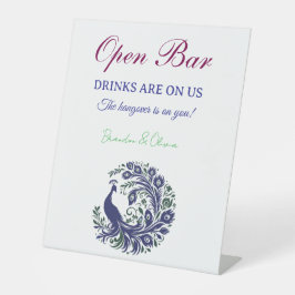 Royal Blue Peacock Wedding Open Bar Pedestal Sign 台座サイン