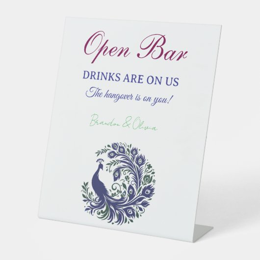 Royal Blue Peacock Wedding Open Bar Pedestal Sign 台座サイン (正面)