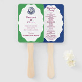 Royal Blue Peacock Wedding Program Set of Fans ハンドファン (正面&裏面)