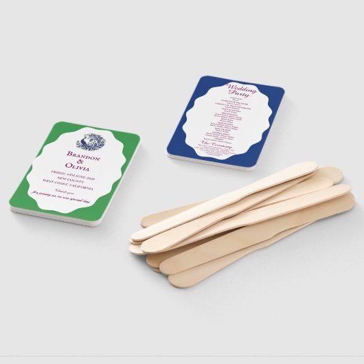 Royal Blue Peacock Wedding Program Set of Fans ハンドファン (組立なし)