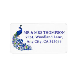Royal Blue Peacock Wedding Return Address Label ラベル