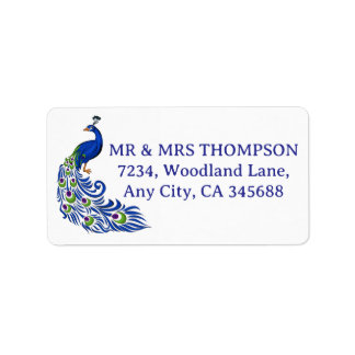 Royal Blue Peacock Wedding Return Address Label ラベル