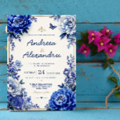 Royal Blue Peony Luxury Floral Elegant Blue Gold 招待状