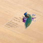 Royal Blue Purple Floral Indian Peacock Wedding アクリル招待状 (レイダウン)