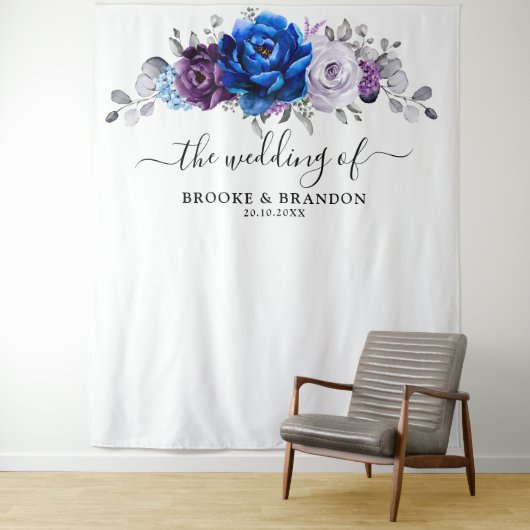 Royal Blue Purple Lilac Blooms Wedding Backdrop   タペストリー (インサイチュ)