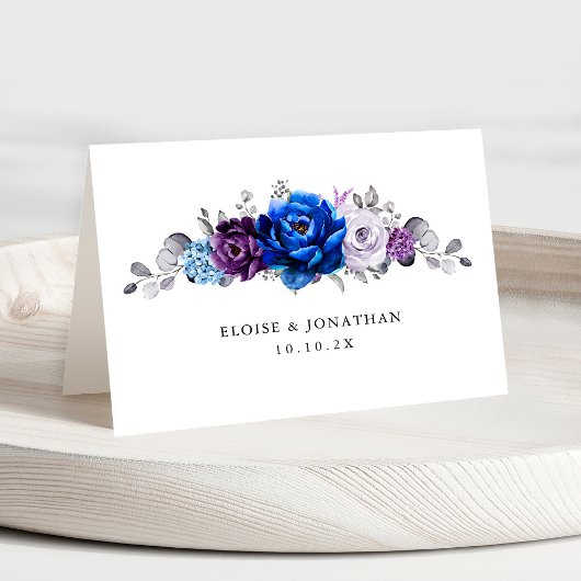 Royal Blue Purple Lilac Blooms Wedding Place Card テーブルナンバー