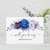Royal Blue Purple Lilac Will you be my Bridesmaid 招待状 (スタンド正面)