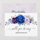 Royal Blue Purple Lilac Will you be my Bridesmaid 招待状 (正面/裏面)