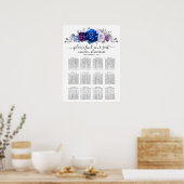 Royal Blue Purple Navy Lilac Blooms Seating Chart ポスター (キッチン)