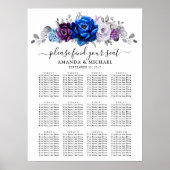 Royal Blue Purple Navy Lilac Blooms Seating Chart ポスター (正面)