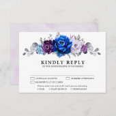 Royal Blue Purple Navy Lilac Blooms Wedding 出欠カード (正面/裏面)