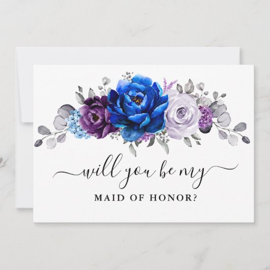 Royal Blue Purple Will you be my Maid of Honor 招待状 (正面)