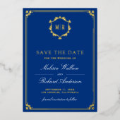 Royal Blue QR Code Photo Wedding Save the Date 箔招待状 (正面)