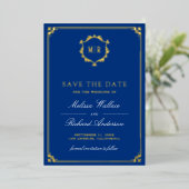 Royal Blue QR Code Photo Wedding Save the Date 箔招待状 (立ち正面)