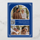 Royal Blue QR Code Photo Wedding Save the Date 箔招待状 (裏面)