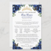 Royal Blue Quinceanera 15 Sponsor Request Letter (正面)