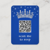 Royal Blue Quinceañera Crown & Stars QR RSVP Photo エンクロージャーカード (正面)