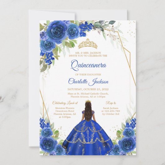 Royal Blue Quinceanera Invitation 招待状 (正面)