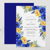 Royal Blue Rose Botanical Wedding 招待状 (正面/裏面)