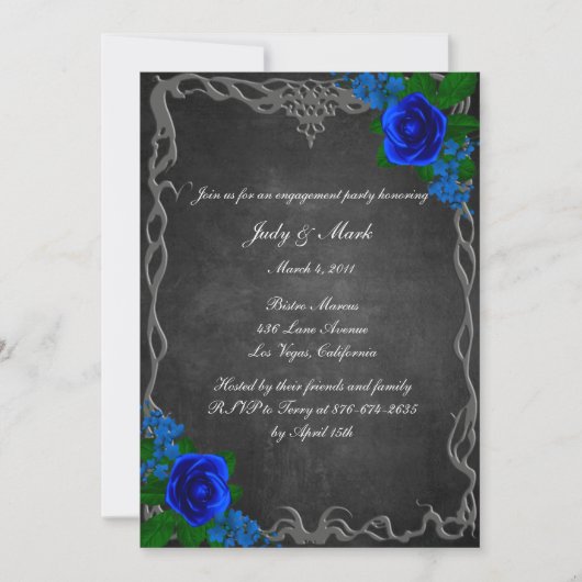 Royal Blue Rose Chalk Board Fall Engagement Party 招待状 (正面)