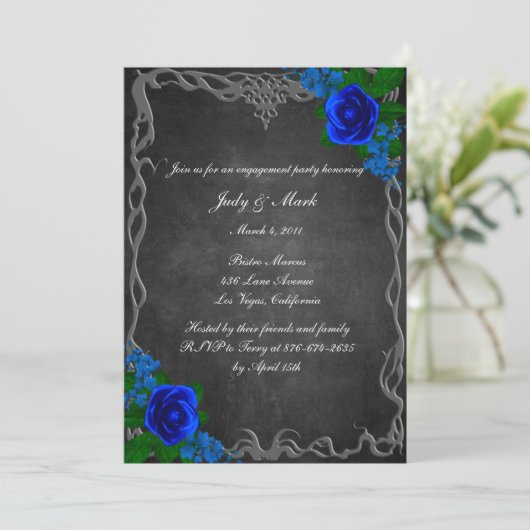 Royal Blue Rose Chalk Board Fall Engagement Party 招待状 (スタンド正面)