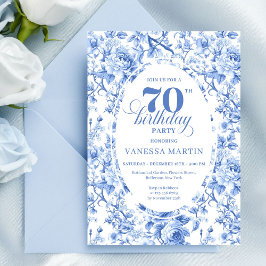 Royal Blue Roses 70th Birthday Invitation 招待状